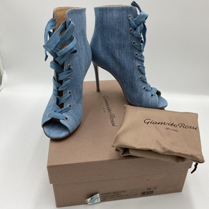 ko1112/08/78 定価10万超!/未使用/箱付/ジャンヴィト・ロッシ/GIANVITO ROSSI/MARIE BOOTIE/DENIM STONEWASH/デニム ブーツ 靴/23.5cm/17S