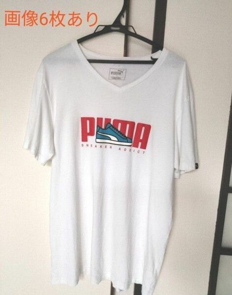 画像6枚あり【XLサイズ】PUMA ロゴ&スニーカー　シンプル　Tシャツ　ホワイト