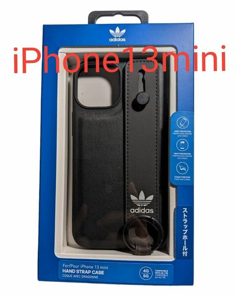 adidas iPhone13mini TPU ロゴ ブラック 2021 OR Hand Strap Case Black