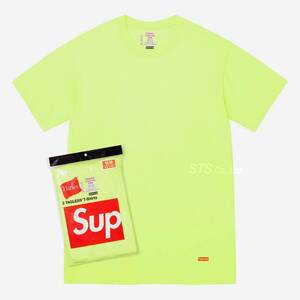 Supreme/Hanes Tagless Tees (2 Pack) - Fluorescent Yellow　黄色XL　ヘインズ タグレス ティー（2枚入り）- フルーレセント イエロー