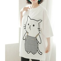 ScoLar スカラー パリティ オーバーオールを着たネコ 刺繍 アップリケ BIG-T Tシャツ 新品 未使用 猫柄 ネコ柄 ユニセックス 男女兼用_画像6