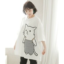 ScoLar スカラー パリティ オーバーオールを着たネコ 刺繍 アップリケ BIG-T Tシャツ 新品 未使用 猫柄 ネコ柄 ユニセックス 男女兼用_画像5