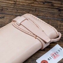 新品 実物 本革 フルレザー 差し込み式ベルト メンズ 長財布 財布 ヌメ 送料無料 ハンドメイド 未使用 1円 生成り レザー 田中革具_画像7