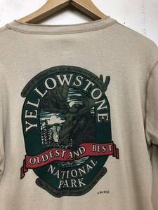 80s年代 YELLOWSTONE USA製 ヘンリーネック　両面プリント　長袖tシャツ XL ベージュ　国立公園　ビンテージ
