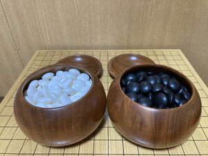 【囲碁】蛤碁石・那智黒石40号、懐志碁笥