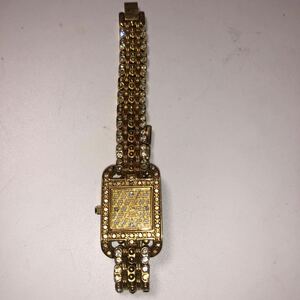 VALENTINO DOMANI DIAMOND ラインストーン腕時計/メンズ/電池交換済/同純正ブレス/ヴァレンティノドマーニ ゴールドカラー