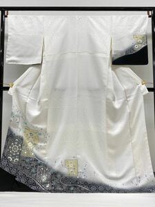 付け下げ 銀彩 紋意匠 唐花文様 華紋 正絹 躾糸付き K110