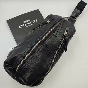 1円〜【美品】COACH コーチ ボディバッグ ワンショルダー 斜め掛け クロスボディー レザーメンズ　黒色　ブラックトンプソン