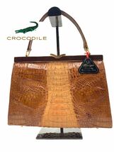 ◆美品◆極上◆crocodile◆クロコダイル◆ブランド◆ブラウン◆ハンドバッグ◆バッグ◆がま口◆メンズ◆レディース◆お洒落◆YP023_画像1