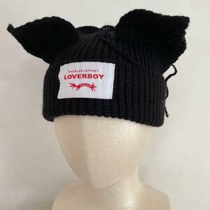 LOVERBOY 猫耳 ニット帽 ビーニー 韓国　ブラック　黒
