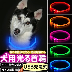 【ブルー】Lightight LED光る首輪 USB充電式 サイズ調節可能 視認距離500メートル 長さは70cm 散歩 夜 猫 小型犬 中型犬 大型犬