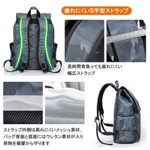 ＃０【新品・迷彩グレー】リュックサック メンズ 防水 撥水 おしゃれ 通勤 通学 高校生 大容量 巾着 バックパック デイバック 20L KAKA_画像6