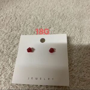 新品　薔薇　18G ステンレス　ピアス　シリコン　赤　ラメ　オーロラ　樹脂　バラ スタッドピアス