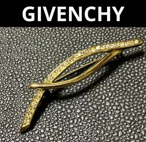 【m】美品 GIVENCHY ジバンシー ブローチ ラインストーン ゴールドカラー