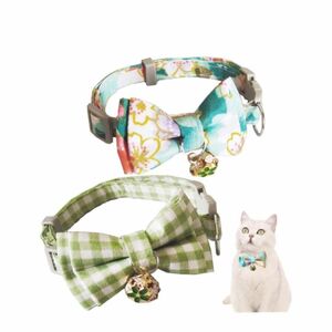 ☆2個セット☆猫首輪 猫犬用首輪 和鈴 蝶ネクタイ サイズ調節可能 かわいい グリーン