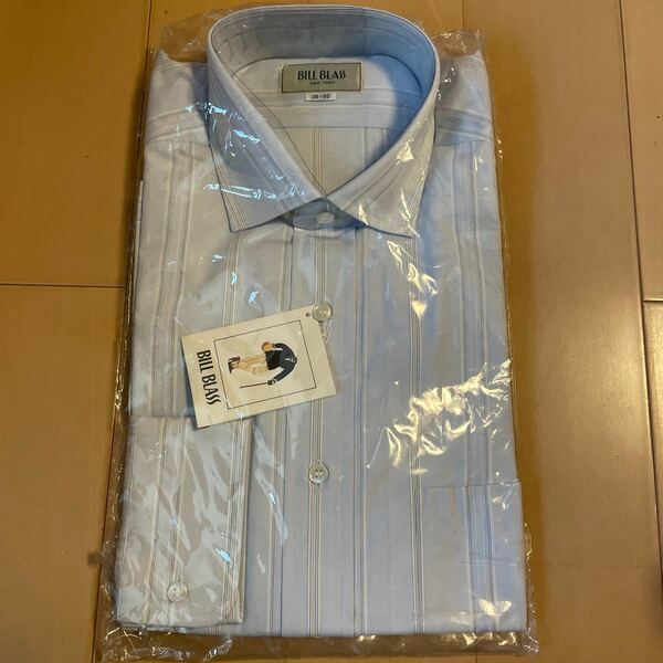 送料無料　新品 BILL BLASS NEW YORK 長袖ワイシャツ 38-82 ドレスシャツ 形態安定 水色ストライプ　三陽商会 送料込み