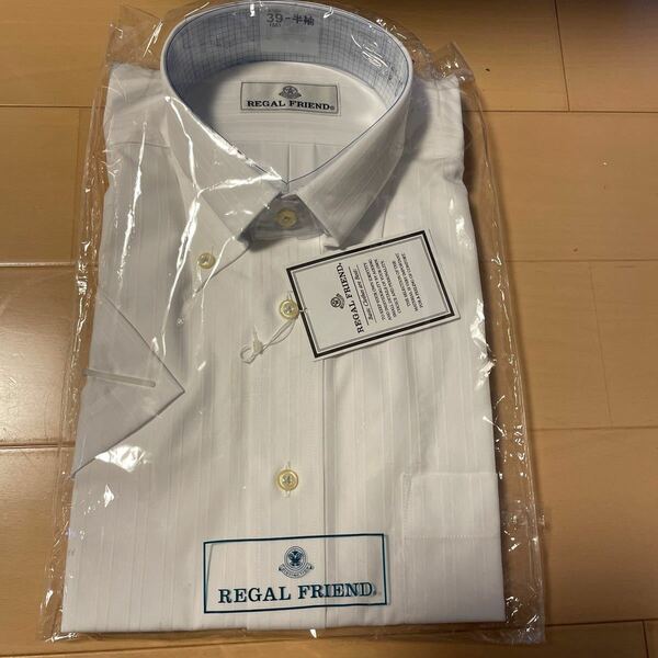 送料無料　新品 REGAL FRIEND 半袖ワイシャツ 39 ドレスシャツ 形態安定 白　ホワイト　ストライプ　YAMAKI 送料込み同サイズ柄違いもあり