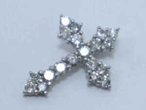 【1円スタート】 Pt900 1.00 刻印 石付 プラチナ クロス ペンダントトップ 総重量2.26g 11-A023/1/60L