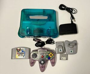 N64 本体 クリアブルー コントローラー ターミネーターパック ACアダプター 振動パック 64GBパック ポケモン 金銀 Nintendo64