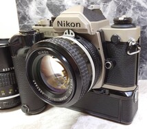 【終活】 Nikon NEW FM2/T チタン外装モデル＋Ai NIKKOR 50mm f1.4＋135mm f2.8＋55mm f3.5 Micro-NIKKOR＋モータードライブMD-12 動作良好_画像3