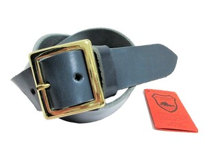 40mm width Tochigi leather plain belt navy Gold . gold buckle made in Japan 