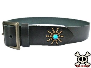  Tochigi leather end on Lee studs belt black aqua blue spo tsu Vintage type made in Japan 