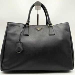 1円■美品/A4◎■ PRADA プラダ メンズ ガレリア ラージサイズ トートバッグ ハンドバッグ サフィアーノレザー 大容量 ビジネス 黒