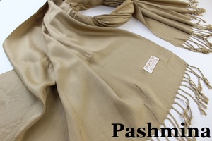 新品【Pashmina パシュミナ】無地 Plain 大判 中薄手 ストール C.BEIGE キャメルベージュ系 Cashmere カシミア100%