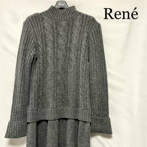 値下げしました！★美品★ ルネ Rene ニット ワンピース カシミヤ混 ダークグレー