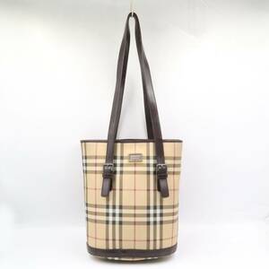 ★BURBERRY バーバリー ノバチェック PVC×レザー トートバッグ ショルダーバッグ 肩掛けかばん ベージュ系