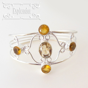 Citrin &amp; Golden Sitrin Silver Mount Bangle