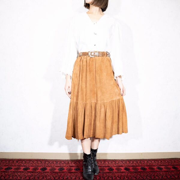 EU VINTAGE LEATHER DESIGN LONG SKIRT/ヨーロッパ古着レザーデザインロングスカート