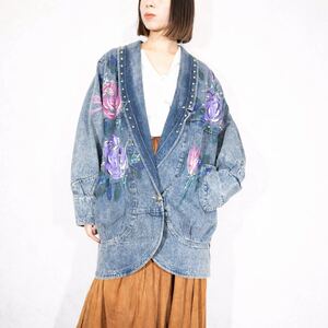 *SPECIAL ITEM* USA VINTAGE PRESHRUNK ROSE HAND PAINTED DESIGN DENIM JACKET/アメリカ古着薔薇ハンドペイントデザインデニムジャケット