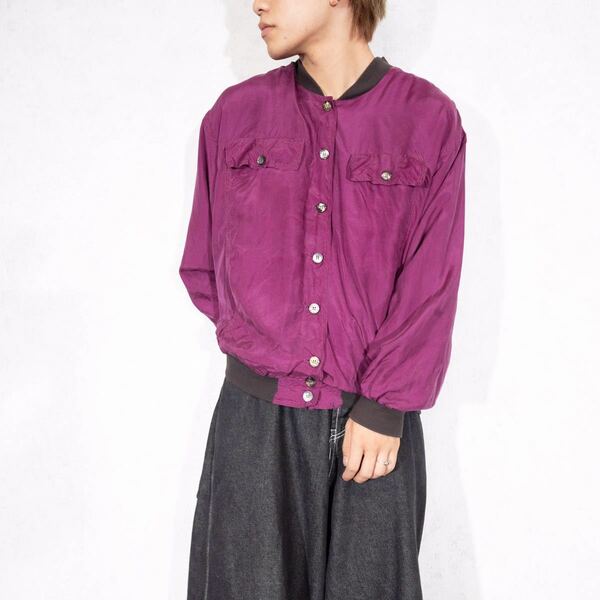 USA VINTAGE SILK100% RIB SHIRT JACKET/アメリカ古着シルク100%リブシャツジャケット