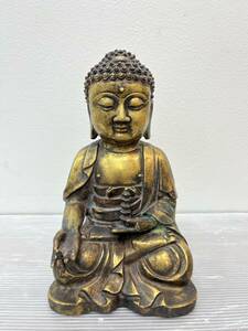 仏教美術 銅製 釈迦如来坐像 チベット仏 仏像 佛像 寺院 仏閣 鍍金仏 中国古玩 骨董品 古美術品 高さ22cm