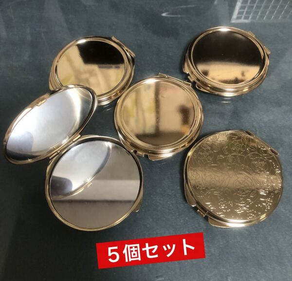 デコ素材 デコ土台 ミラー コンパクトミラー 鏡 丸型 ゴールドカラー5個セット