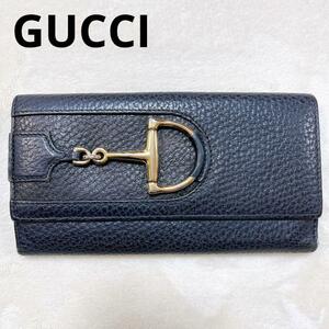 GUCCI 長財布 ブラック 黒 ゴールド金具 ホースビット レザー 二つ折り