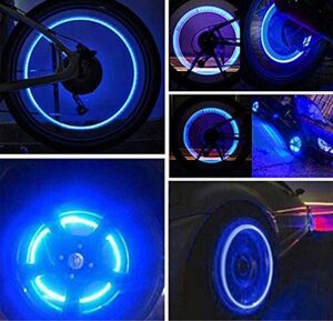 自動車 バイク 自転車 LED タイヤ バルブキャップ 電池式 ブルー　青4個セット　 LEDライト アクセサリー