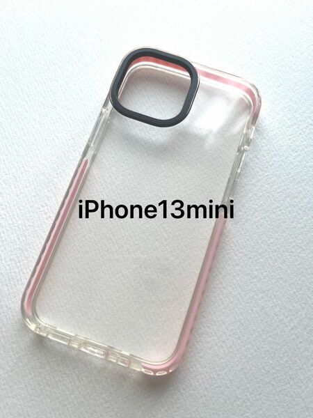 iPhone13mini ピンク　ライン　クリア　透明　アイフォンケース　新品送料込み