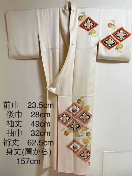 吉祥紋様　付け下げ訪問着　淡い黄色　裄丈62.5cm 身丈157cm