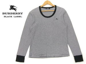 ■BURBERRY BLACK LABEL■長袖カットソー 黒×白 ボーダー柄 サイズ2 ストレッチ Tシャツ バーバリーブラックレーベル