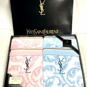 未使用★Yves Saint Laurent★イヴサンローラン ペア タオルケット 140cm×190cm/綿100％/泰道リビング/ピンク/ブルー/YSL/ロゴ入りの画像1