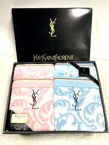 未使用★Yves Saint Laurent★イヴサンローラン ペア タオルケット 140cm×190cm/綿100％/泰道リビング/ピンク/ブルー/YSL/ロゴ入り