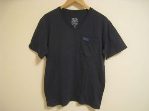 BLUEBLUE ブルーブルー Tシャツ 半袖 Vネック 胸ポケット 青/ブルーロゴ 紺 ネイビー サイズM