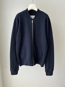 Maison Margiela 14 エルボーパッチ ジップアップ スウェット ネイビー 46 レザー パッチ メゾンマルジェラ マルタンマルジェラ