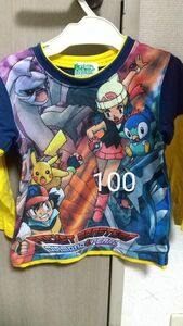 長袖Tシャツ　100 ロングTシャツ　ロンT　ポケットモンスター 　ピカチュウ　ポッチャマ　紺　黄ダイヤモンド&パール　ポケモン