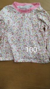 長袖Tシャツ　ピンク　うさぎ　花柄　100　ロングT　ロンT　女の子
