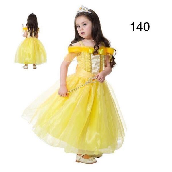 新品140㎝イエロー色ドレスリングガールプリンセスドレス子供ドレス仮装コスプレ女の子ワンピースピアノ発表会 コンクールパーク衣装