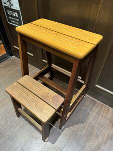 * collector worth seeing!! Vintage wooden folding type step chair - step‐ladder chair pcs stepladder small of the back . furniture retro display W111504