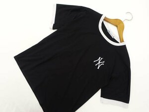 美品 ザラ ZARA 半袖 ラウンドネック ニューヨーク・ヤンキースロゴ入りTシャツ ブラック 【メール便可】